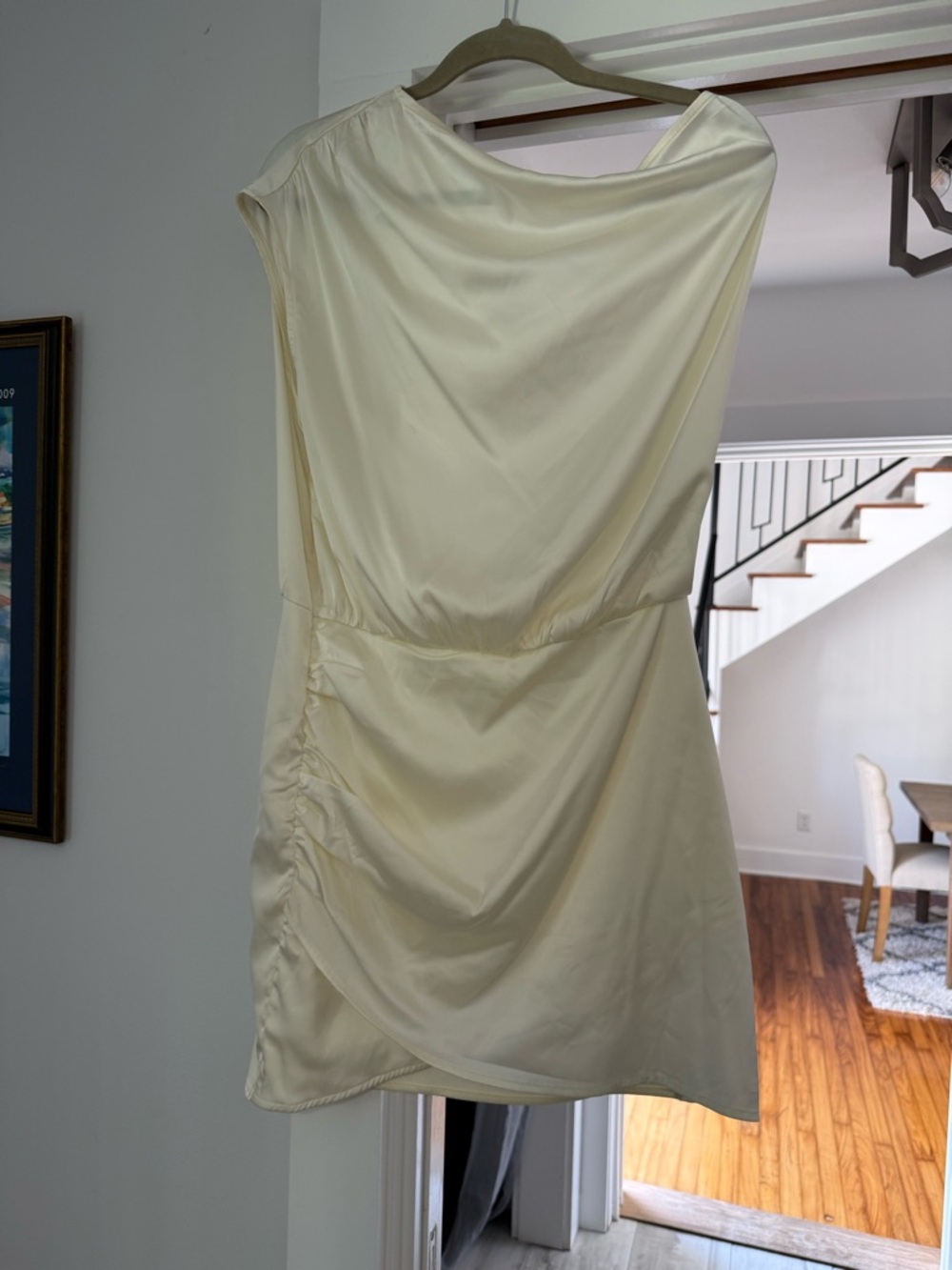 Cider Cream One-Shoulder Satin Drape Dress